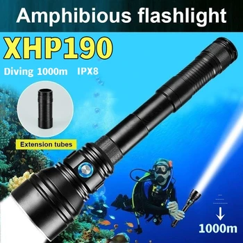 2023New XHP190 מקצועי צלילה פנס צלילה הפנס מתחת למים מנורת אור פנס 1000m סופר עמיד למים פנס