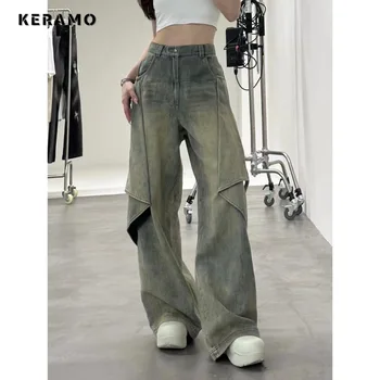 האמריקאי רטרו גבוהה המותניים ישר ג 'ינס מכנסיים היפ הופ 2023 הסתיו של נשים מזדמנים Y2K גראנג' רחוב בסגנון מכנסי ג ' ינס