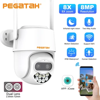 PEGATAH 4K 8MP כפול עדשה PTZ WiFi מצלמה 2.8+12 מ 