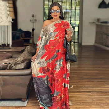 2023 חדשים סגנון אופנה Oversize אפריקה נשים בגדים דובאי דאשיקי Abaya גודל חינם הדפסת העיצוב עם קצוות הצעיף ארוך שמלה