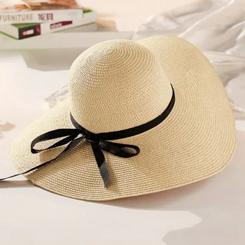 האופנה הקיץ כובע קש אישה חוף השמש כובעים פנאי מסע בחוץ חופשה אביזרי הגנת UV גדולה שוליים כובע