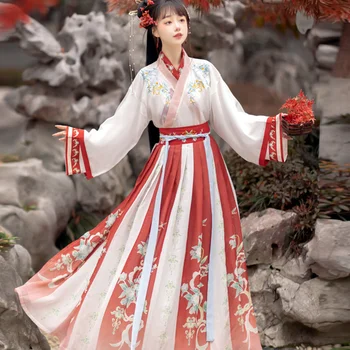 סינית מסורתית Hanfu לנשים, עתיקות, שמלות מזרחי שמלת נסיכה, מזרחי ריקוד ללבוש, כחול ואדום, שושלת טאנג