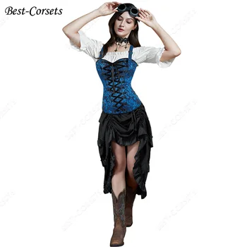 בורלסק מחוך השמלה Steampunk בתוספת גודל ויקטוריאני החולצה מקסימום פיראט חצאית שלוש Peice להגדיר ליל כל הקדושים תחפושות לנשים