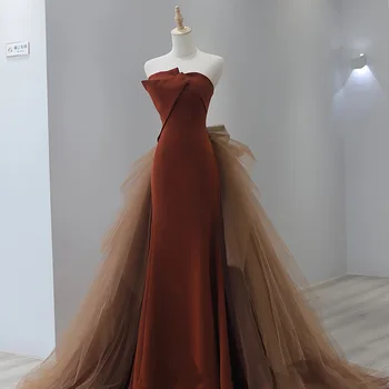 שמלה לנשים קרמל ללא שרוולים תחרה החצאית הארוכה אירועים שמלה אלגנטית גברת החתונה של נשים שמלת מסיבת Vestidos דה Mujer