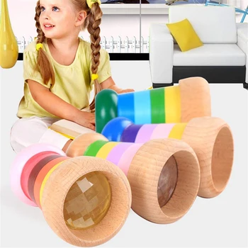 קשת צעצועים מעץ חמוד קסום מיני קליידוסקופ דבורה עין אפקט מצולע פריזמה צעצוע לילדים
