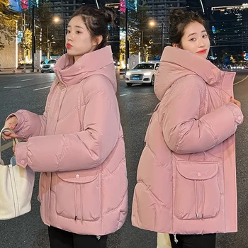 החורף 2023 חדש של נשים כותנה מרופד מעיל בגדים אופנה קוריאנית לעבות חמים מעילי נשים מזדמנים עם ברדס המעיל