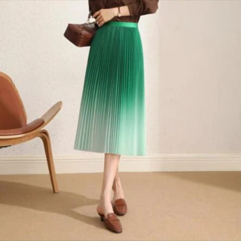 2023 חדש באביב קיץ נשים גבוהה המותניים רזה החצאית הארוכה קוריאני אופנה באיכות גבוהה צבע קפלים החצאית