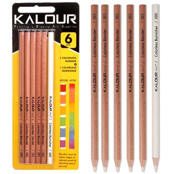 KALOUR צבע הבלנדר ואת Burnisher סט עפרונות,ללא פיגמנט, שעווה מבוססת עיפרון,מושלם עבור מיזוג ריכוך קצוות