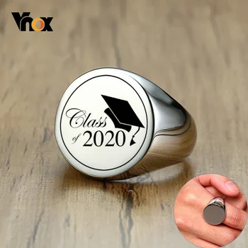Vnox התאמה אישית שמנמן עגול העליון טבעת החותם גברים מחזור 2020 נירוסטה חותמת אחים טבעות פאנק כבד מתנה לסיום הלימודים