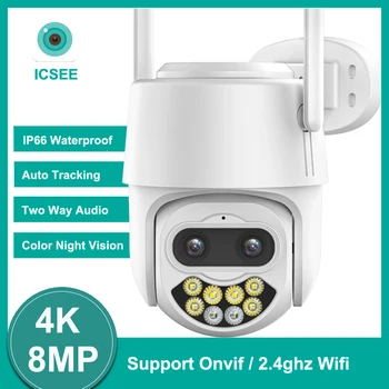 ICSEE 4K 8MP כפול עדשת המצלמה 8X זום דיגיטלי אלחוטי מצלמת IP AI האנושי זיהוי צבע ראיית לילה חיצוני Wifi המצלמה PTZ