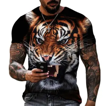 2023 הנמר החדש הדפוס מודפסים חולצה הדפסת 3D של גברים מזדמן חולצת קיץ צוואר עגול גדול שרוול קצר גדולים חולצת טי למעלה