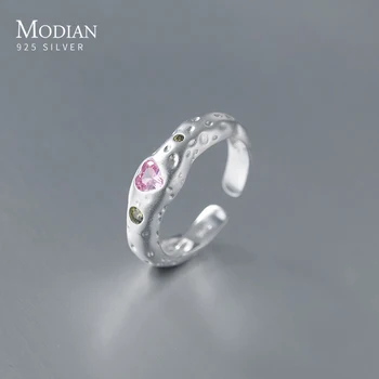 Modian לא סדיר אופנתי האצבע טבעת כסף סטרלינג 925 ורוד קריסטל גודל חינם אמנות הלב טבעות לנשים חתונה תכשיטים יפים