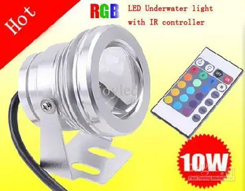 12v 10W מתחת למים RGB LED אור 1000LM עמיד למים IP67 מעיין בריכת המנורה 16 צבעים+ 24keys IR מרחוק בקר