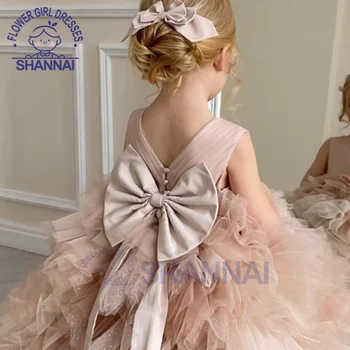 פרח ילדה שמלות לחתונות שרוולים O-צוואר באורך רצפת שמלת נסיכת חתונה שמלת שושבינה הטקס הראשון בתחרות