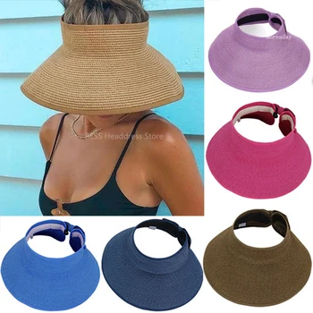 2023 חדש לנשים הקיץ הקסדות כובע מתקפל שמש כובע רחב גדול ברים חוף כובע קש, כובעים הכובע פאם ביץ הגנת UV כמוסות