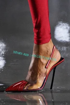 מקומט העצום כתום שקוף רדוד Slingback נשים נעלי לבן סקסי PVC מחודד סנדלי אופנה ליידי דק עקבים נעליים