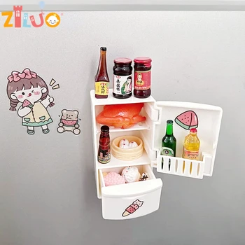 חמוד מיניאטורי פריטים מקרר מזון ומשקאות מיני צעצועים של בית הבובות המקרר אביזרים למטבח צעצוע לנערות 1:12 1:6 BJD בובה