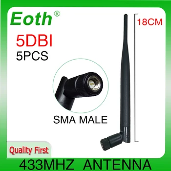 EOTH 5pcs 433mhz אנטנה 5dbi sma זכר לורה antene pbx הרבה מודול lorawan אות מקלט אנטנה רווח גבוה