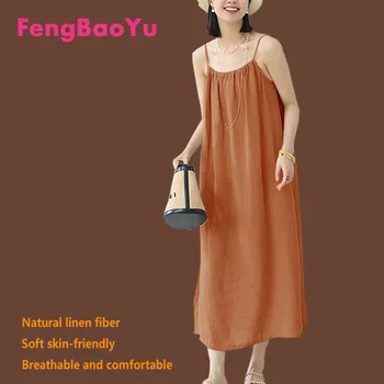 Fengbaoyu הקיץ המוצר פשתן הגברת חופשי מגניב Suspender השמלה פנאי גדול-גודל-משקל 100KG 5XL שמן שמלת ילדה משלוח חינם