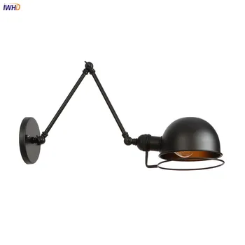 IWHD שחור להניף את זרועו הארוכה LED אור הקיר גופי תאורה ביתית ברזל אדיסון תעשייתי מנורת קיר וינטאג', מנורות קיר Luminaire
