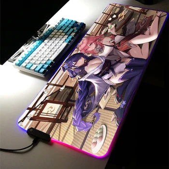 אנימה סקסי בחורה חמודה Ganyu XXL RGB LED אור אביזרי המשחקים Led גדול בעל משטח עכבר Genshin מקלדת השולחן שטיח שטיח החדר.
