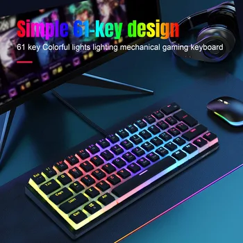 61Key פודינג Mechanical Gaming Keyboard ירוק ציר 12 צבעוני מצבי אור ארגונומי קווי משחק המקשים על שולחן העבודה במחשב הנייד