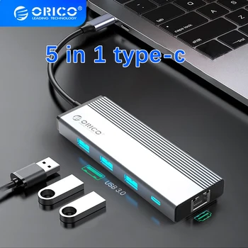 ORICO USB C רכזת סוג C ל-HDMI תואם RJ45 מתאם 5 in 1 USB C ל-USB 3.0 100W משטרת הרציף מפצל עבור ה-MacBook Pro אביזרים