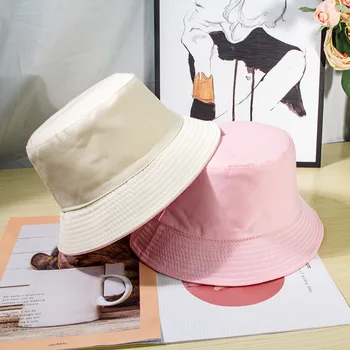 צד כפול יוניסקס דלי כובעי נשים לקיץ, קרם הגנה גברים מוצק צבע חיצונית דייג כובע חוף כובע הכובעים אביזרים