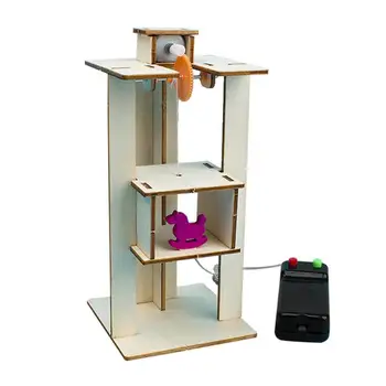 DIY עץ להרכיב חשמלי מעלית מעלית לפתח הילדים סקרנות, יצירתיות ילד ניסוי מדעי החומר ערכת צעצוע