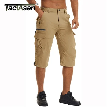 TACVASEN גברים מטען עבודה קצרים מהיר יבש 3/4 אורך מכנסי קאפרי רב-כיסים הברך אורך המכנסיים בקיץ לוח קצרים חוף