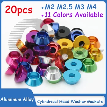 20pcs צבעוניים אלומיניום גלילי ראש מכונת כביסה אטמים M2 M2.5 M3 M4 על גביע ראש הקס שקע בורג