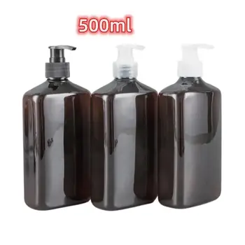 500ml חום שטוח בקבוק עם משאבת בורג ראש קוסמטיים אריזה שמפו קרם גוף תת-Pack מחמד הבקבוק הריק.