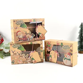 3Pcs חג המולד קראפט נייר ברור אריזת קופסת ממתקים עוגיה קופסות מתנת חג שמח מסיבת שנה חדשה קישוט חג מולד שמח