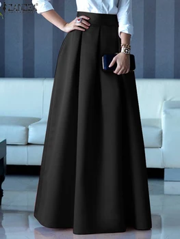 ZANZEA אופנה סאטן חצאיות, אלגנטי בציר החג לראשונה חצאית Vestidos נשים מוצק גבוהה המותניים קו חצאית מקסי Faldas Saia Oversize