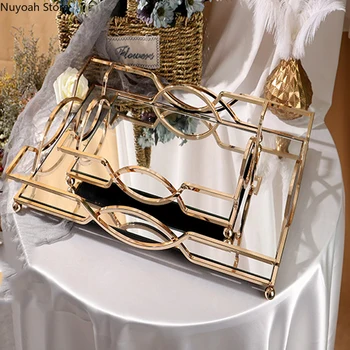 בסגנון אירופאי מראה מגש קפה שולחן מתכת מלבני משק הבית שולחן איפור קוסמטי אחסון מגש משק הבית תצוגה מגש