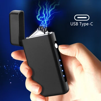 2023 החדש USB Type-C נטענת כפולה-אש קשת מתכת Windproof Flameless דופק מצית יוקרתית מתנה לגברים